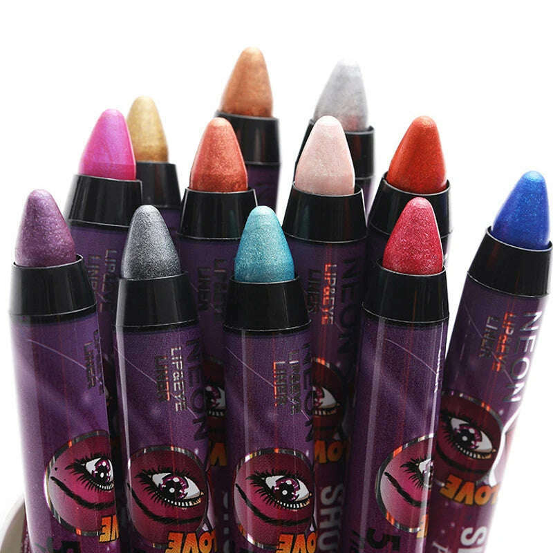 2 In 1 Glitter Eyeshadow Lipstick Pencil Stick Waterproof Pearl Silkworm Eye Shadow Pen Long-lasting Eyeshadow Make Up Cosmetic - KIMLUD