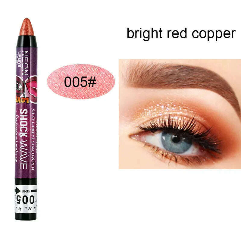 2 In 1 Glitter Eyeshadow Lipstick Pencil Stick Waterproof Pearl Silkworm Eye Shadow Pen Long-lasting Eyeshadow Make Up Cosmetic - KIMLUD