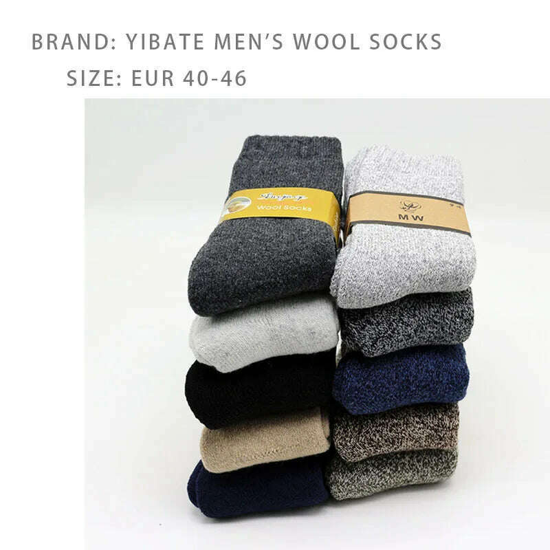 2 Pair Winter Men's Merino Wool Socks Super Thick Warm High Quality Harajuku Retro Snow Casual Antifreeze Cashmere Socks Men - KIMLUD