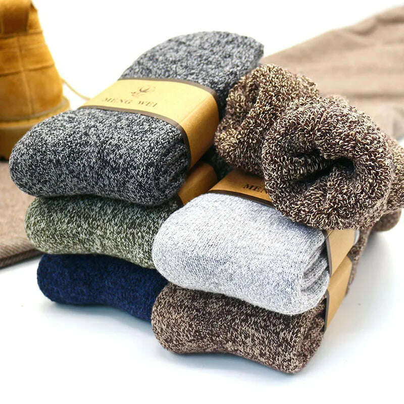 2 Pair Winter Men's Merino Wool Socks Super Thick Warm High Quality Harajuku Retro Snow Casual Antifreeze Cashmere Socks Men - KIMLUD