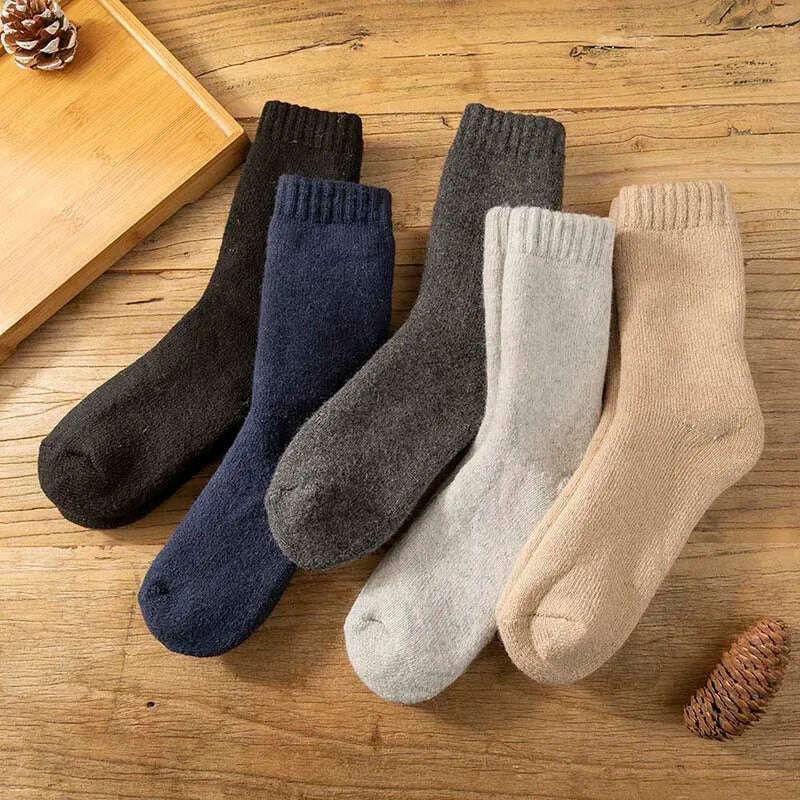 2 Pair Winter Men's Merino Wool Socks Super Thick Warm High Quality Harajuku Retro Snow Casual Antifreeze Cashmere Socks Men - KIMLUD