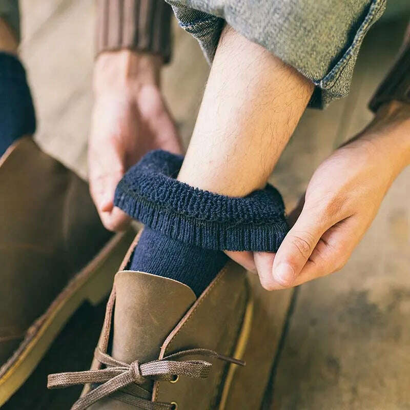 2 Pair Winter Men's Merino Wool Socks Super Thick Warm High Quality Harajuku Retro Snow Casual Antifreeze Cashmere Socks Men - KIMLUD