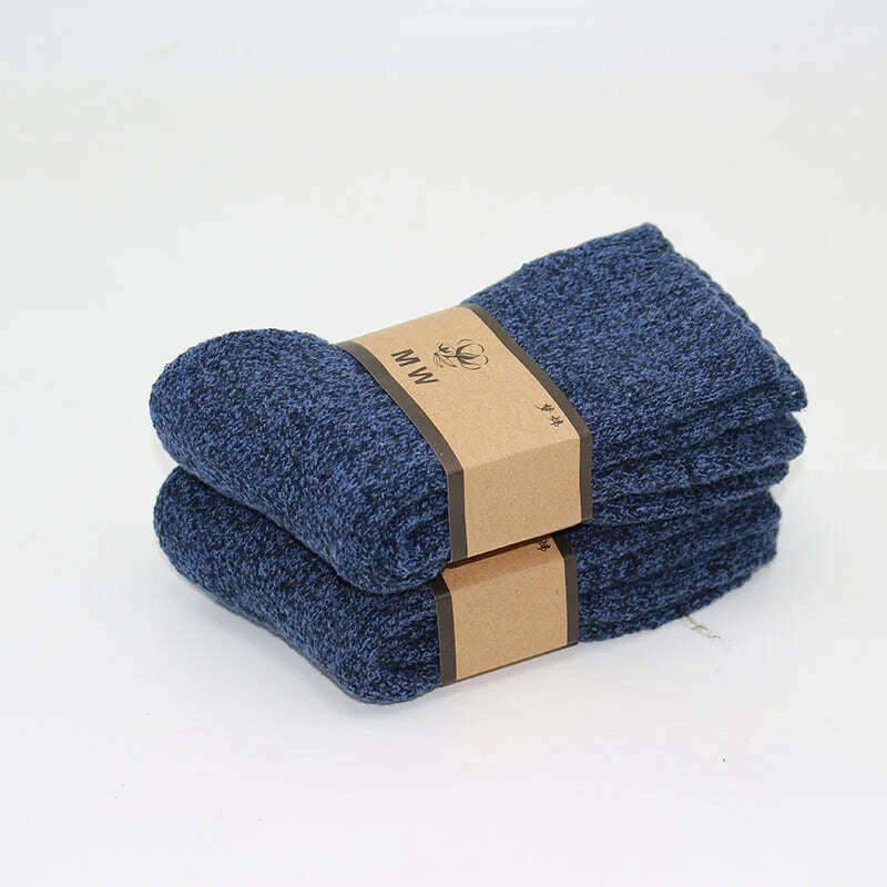 2 Pair Winter Men's Merino Wool Socks Super Thick Warm High Quality Harajuku Retro Snow Casual Antifreeze Cashmere Socks Men - KIMLUD