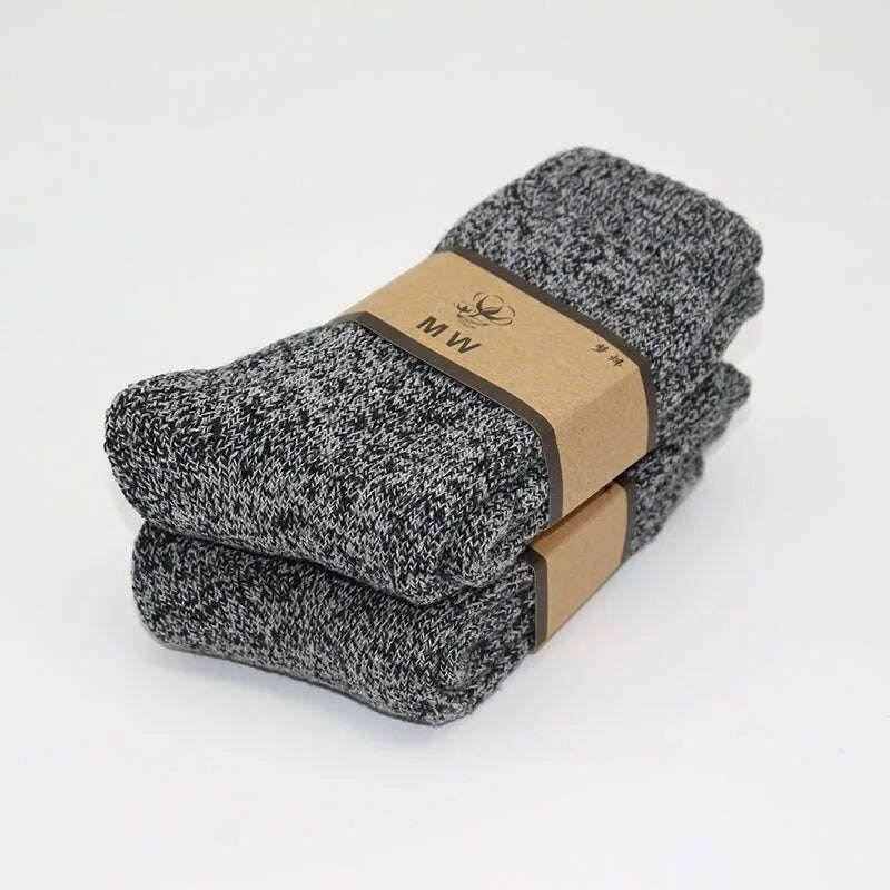 2 Pair Winter Men's Merino Wool Socks Super Thick Warm High Quality Harajuku Retro Snow Casual Antifreeze Cashmere Socks Men - KIMLUD