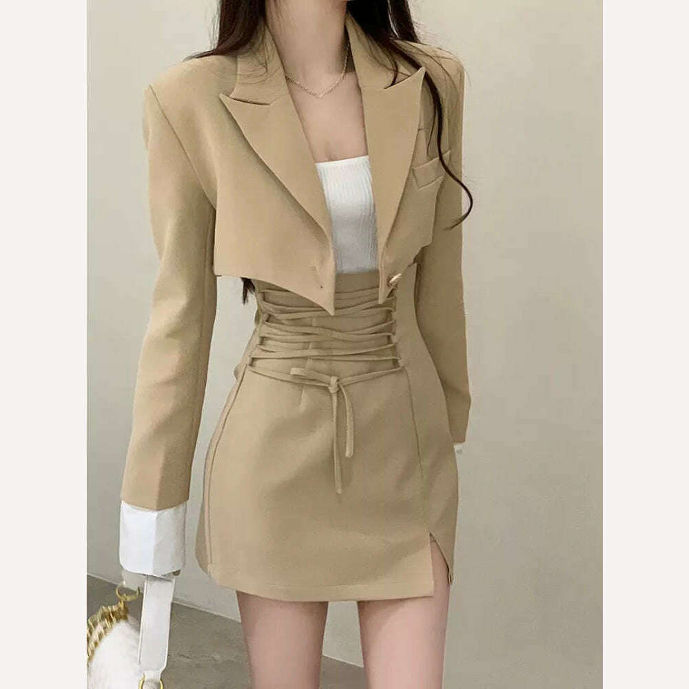 KIMLUD, 2 Piece Dress Set Women Casual Y2k Crop Tops Elegant Jacket Coats + Mini Skirts Korean Fashion Suits 2022 Autumn Blazers Dress, KIMLUD Women's Clothes