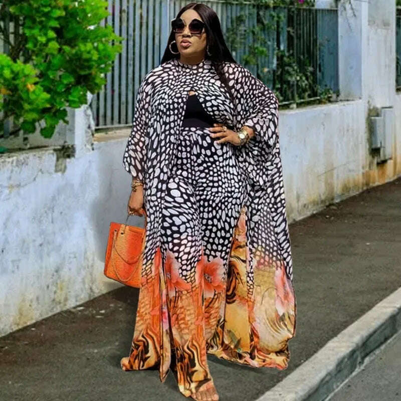 KIMLUD, 2 Piece Set Women Africa Clothes 2022 African Dashiki New Fashion Two Piece Suit Long Tops + Wide Pants Party Big Size For Lady, KIMLUD Women's Clothes