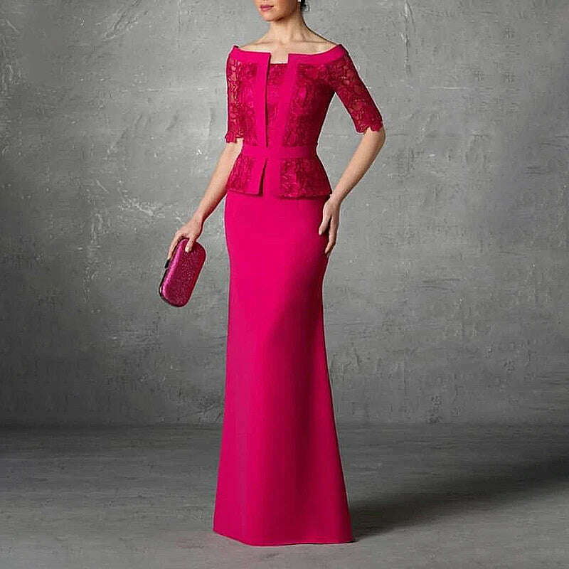 KIMLUD, 2 Pieces Elegant Long Mother of the Bride Dresses Boat-Neck Floor-Length Mermaid Wedding Guest 2024 Party Formal Evening Gala, KIMLUD Womens Clothes