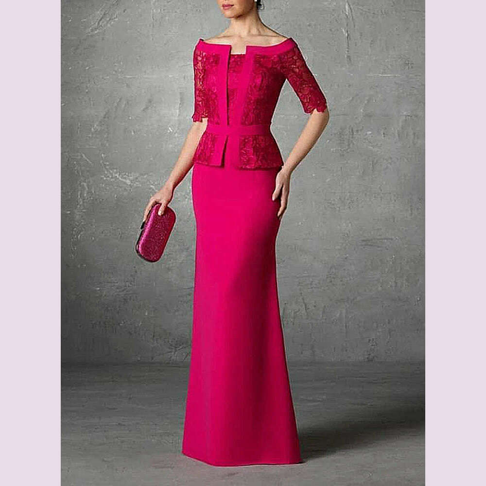 KIMLUD, 2 Pieces Elegant Long Mother of the Bride Dresses Boat-Neck Floor-Length Mermaid Wedding Guest 2024 Party Formal Evening Gala, KIMLUD Womens Clothes