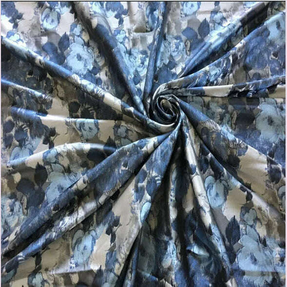 KIMLUD, 2 yard soft spandex satin fabric for sewing vintage flowers imitate silk material elastic stretch satin fabric print DIY, 1, KIMLUD APPAREL - Womens Clothes