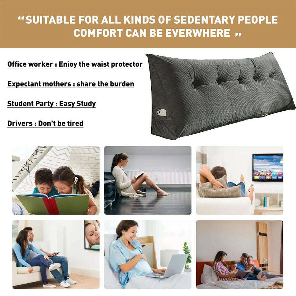 KIMLUD, 200 Cm Triangle Cushion Headboard Pillow Filler Reading Large Backrest Support Wedge Bed Sofa Comfort Waist Pillow Detachable, KIMLUD Womens Clothes