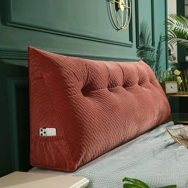 KIMLUD, 200 Cm Triangle Cushion Headboard Pillow Filler Reading Large Backrest Support Wedge Bed Sofa Comfort Waist Pillow Detachable, red cushion / 60x50x20cm, KIMLUD Womens Clothes