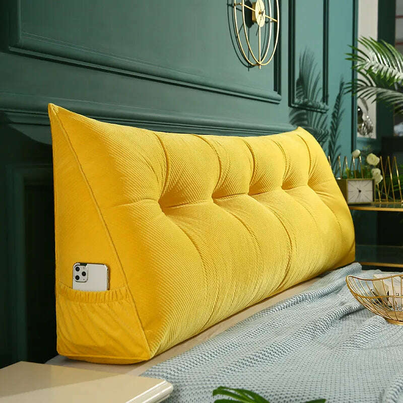 KIMLUD, 200 Cm Triangle Cushion Headboard Pillow Filler Reading Large Backrest Support Wedge Bed Sofa Comfort Waist Pillow Detachable, yellow cushion / 60x50x20cm, KIMLUD Womens Clothes