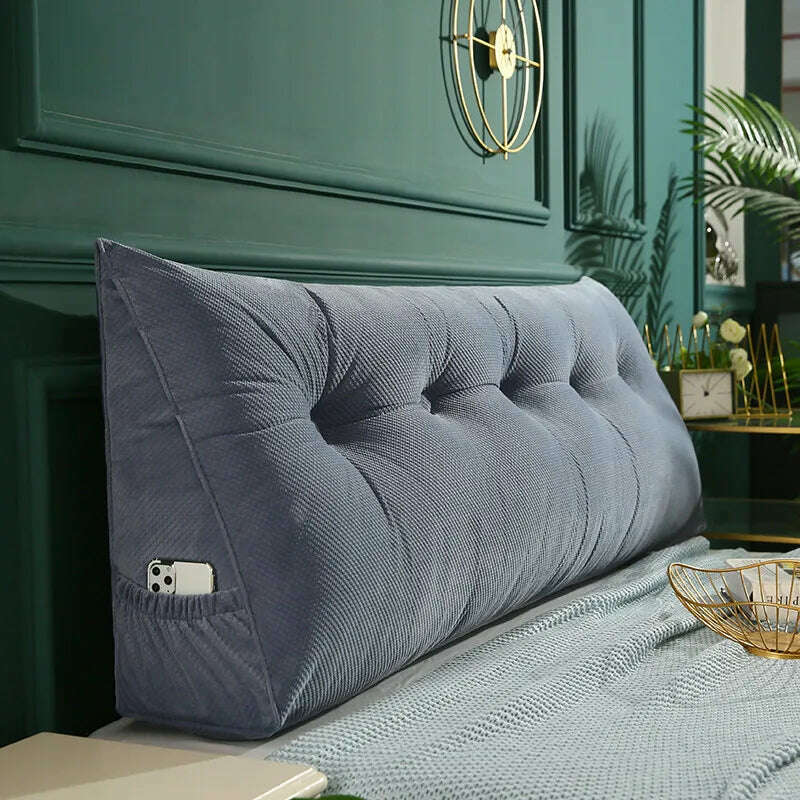 KIMLUD, 200 Cm Triangle Cushion Headboard Pillow Filler Reading Large Backrest Support Wedge Bed Sofa Comfort Waist Pillow Detachable, light gray cushion / 60x50x20cm, KIMLUD Womens Clothes