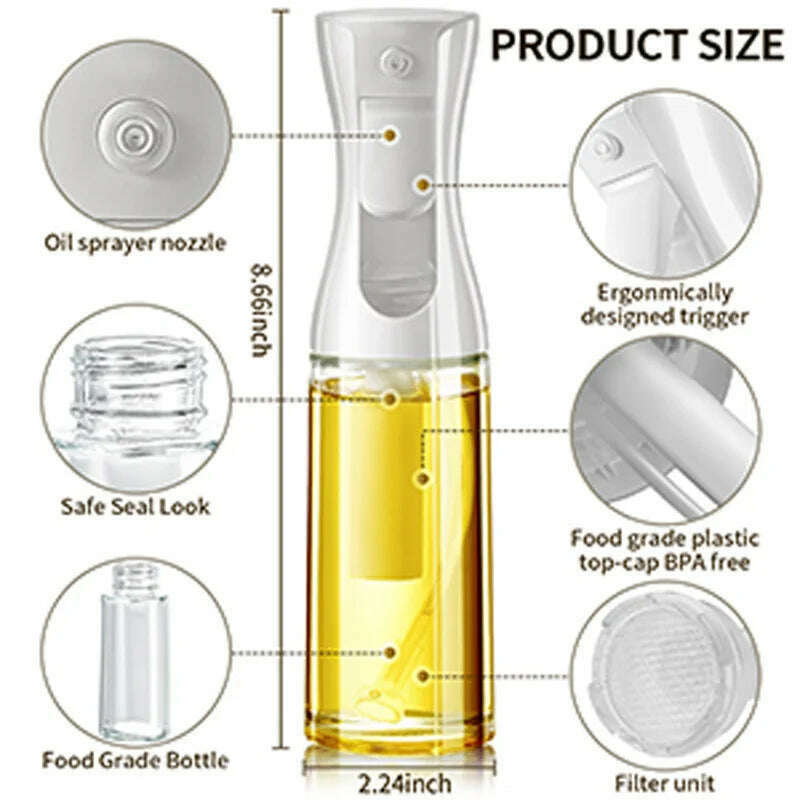 200/300/500ml Oil Spray for Kitchen Oil Nebulizer Dispenser Spray Oil Sprayer Airfryer BBQ Camping Olive Oil Diffuser Cooking - KIMLUD