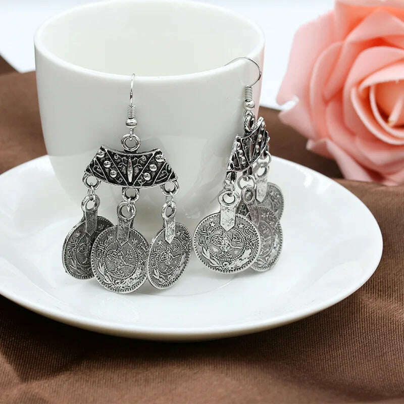 2016 New Fashion Ethnic Bohemian Gypsy Drop Earrings Sector Design Boho Indian Jewelry Long Big Pendant Ancient Coins Earrings - KIMLUD