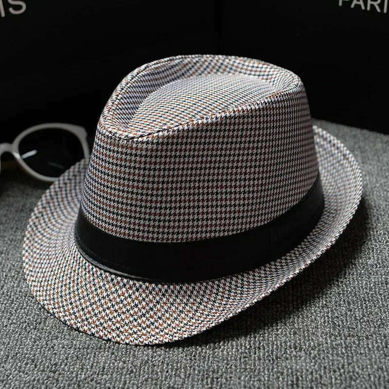 KIMLUD, 2018 England Retro Men's Fedoras Top Jazz Plaid Hat Spring Summer Autumn Bowler Hats Cap Classic Version chapeau Hats, 15, KIMLUD Womens Clothes