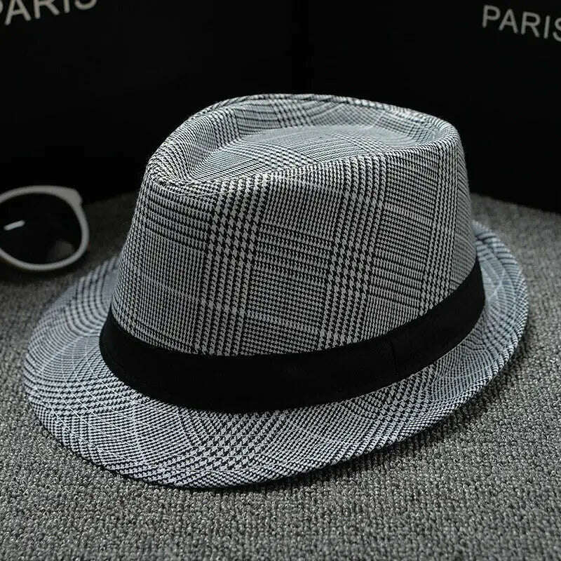KIMLUD, 2018 England Retro Men's Fedoras Top Jazz Plaid Hat Spring Summer Autumn Bowler Hats Cap Classic Version chapeau Hats, 18, KIMLUD Womens Clothes