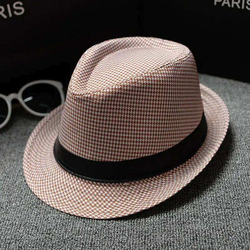 KIMLUD, 2018 England Retro Men's Fedoras Top Jazz Plaid Hat Spring Summer Autumn Bowler Hats Cap Classic Version chapeau Hats, KIMLUD Womens Clothes