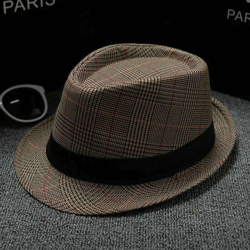 KIMLUD, 2018 England Retro Men's Fedoras Top Jazz Plaid Hat Spring Summer Autumn Bowler Hats Cap Classic Version chapeau Hats, 20, KIMLUD Womens Clothes