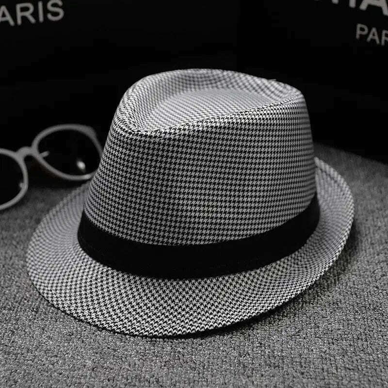 KIMLUD, 2018 England Retro Men's Fedoras Top Jazz Plaid Hat Spring Summer Autumn Bowler Hats Cap Classic Version chapeau Hats, 14, KIMLUD Womens Clothes