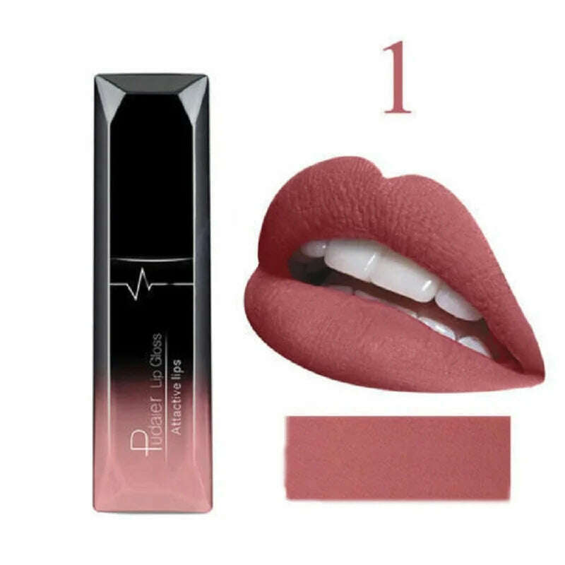 KIMLUD, 2019 Hot Waterproof Liquid Lip Gloss Metallic Matte Lipstick Cosmetic Sexy Batom Mate Lip Tint Makeup Lasting 24Hours Mate Levre, 01, KIMLUD Womens Clothes
