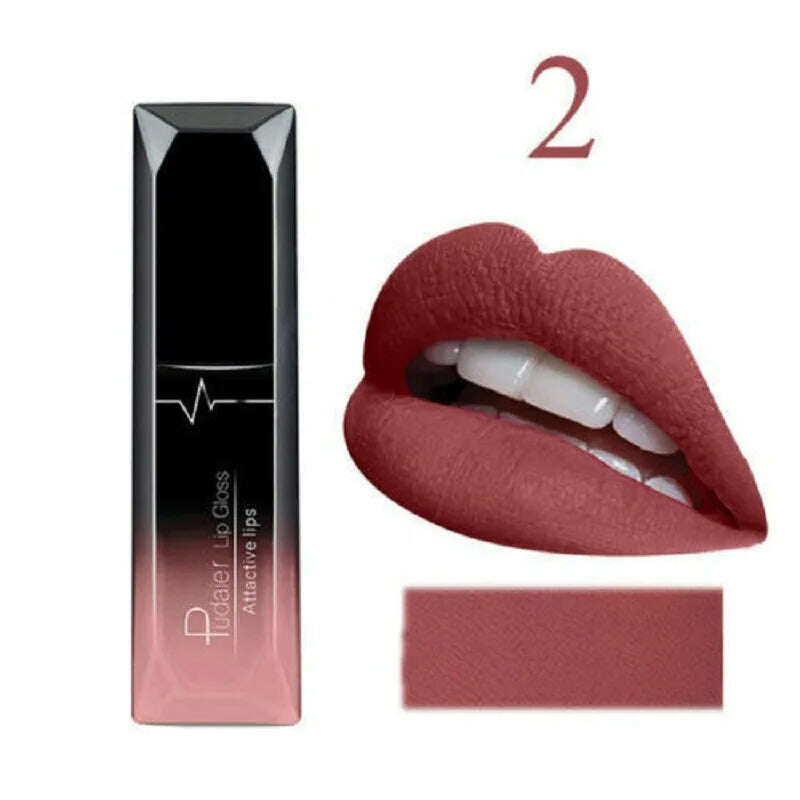 KIMLUD, 2019 Hot Waterproof Liquid Lip Gloss Metallic Matte Lipstick Cosmetic Sexy Batom Mate Lip Tint Makeup Lasting 24Hours Mate Levre, 02, KIMLUD Womens Clothes