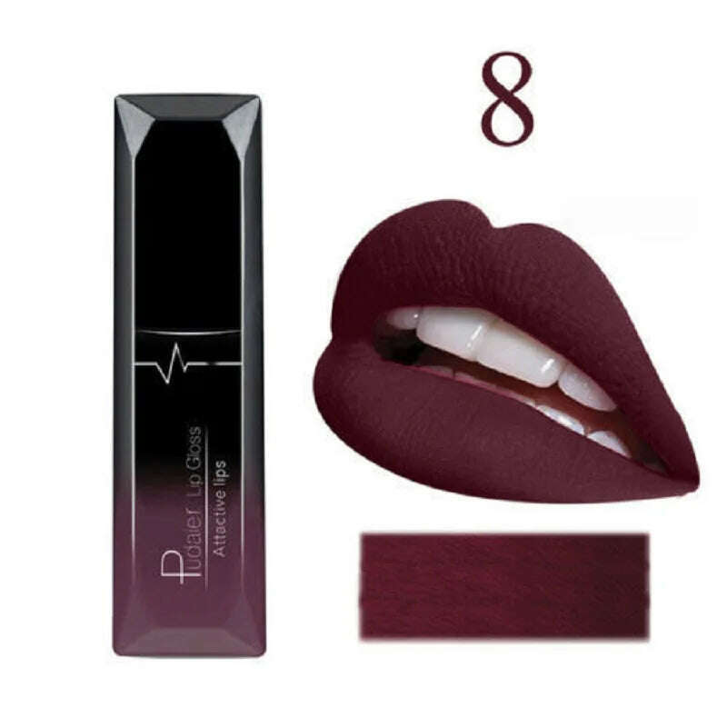 KIMLUD, 2019 Hot Waterproof Liquid Lip Gloss Metallic Matte Lipstick Cosmetic Sexy Batom Mate Lip Tint Makeup Lasting 24Hours Mate Levre, 08, KIMLUD Womens Clothes