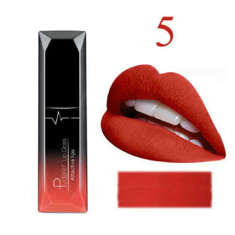 KIMLUD, 2019 Hot Waterproof Liquid Lip Gloss Metallic Matte Lipstick Cosmetic Sexy Batom Mate Lip Tint Makeup Lasting 24Hours Mate Levre, 05, KIMLUD Womens Clothes