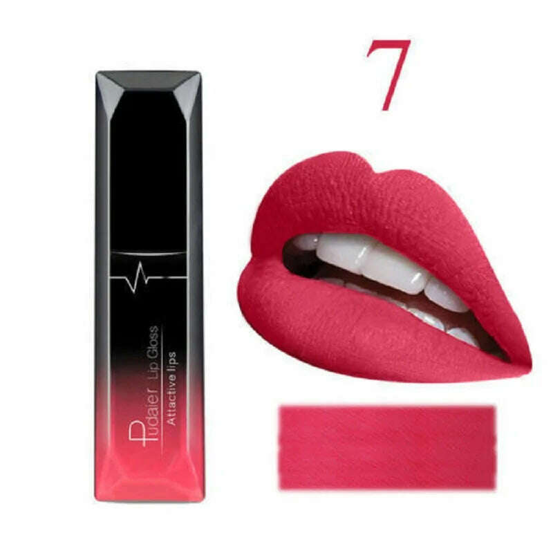 KIMLUD, 2019 Hot Waterproof Liquid Lip Gloss Metallic Matte Lipstick Cosmetic Sexy Batom Mate Lip Tint Makeup Lasting 24Hours Mate Levre, 07, KIMLUD Womens Clothes