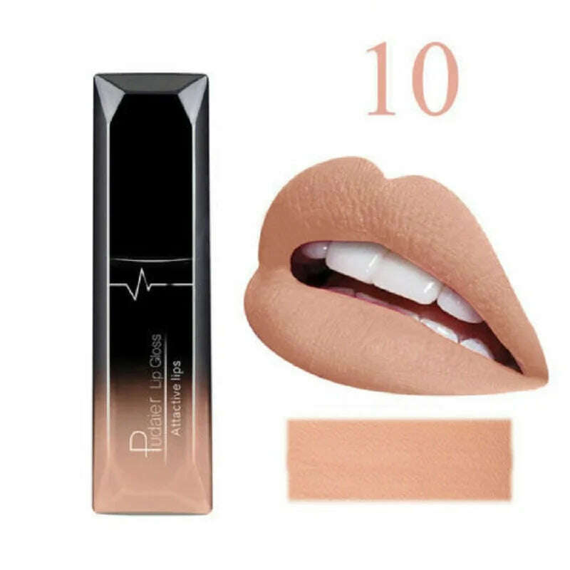 KIMLUD, 2019 Hot Waterproof Liquid Lip Gloss Metallic Matte Lipstick Cosmetic Sexy Batom Mate Lip Tint Makeup Lasting 24Hours Mate Levre, 10, KIMLUD Womens Clothes