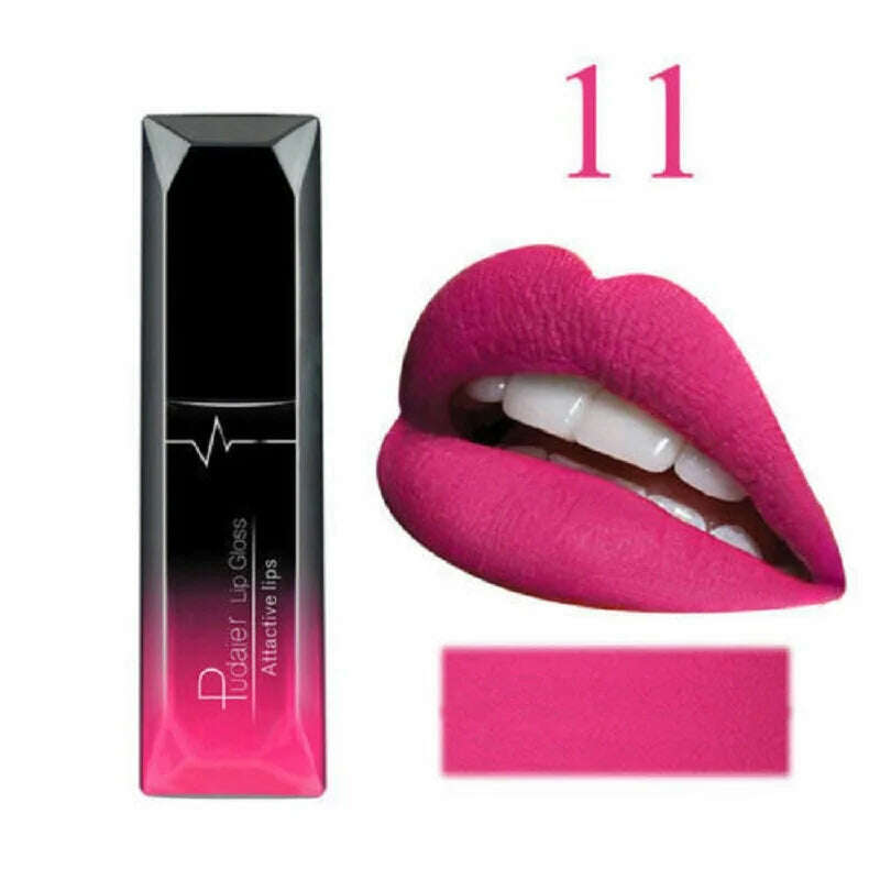 KIMLUD, 2019 Hot Waterproof Liquid Lip Gloss Metallic Matte Lipstick Cosmetic Sexy Batom Mate Lip Tint Makeup Lasting 24Hours Mate Levre, 11, KIMLUD Womens Clothes