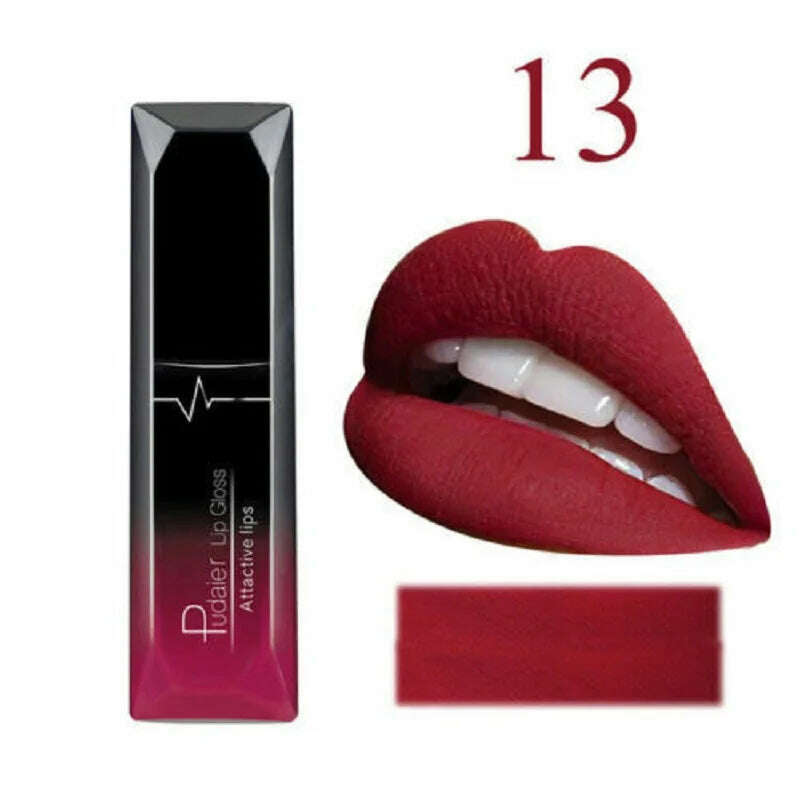 KIMLUD, 2019 Hot Waterproof Liquid Lip Gloss Metallic Matte Lipstick Cosmetic Sexy Batom Mate Lip Tint Makeup Lasting 24Hours Mate Levre, 13, KIMLUD Womens Clothes