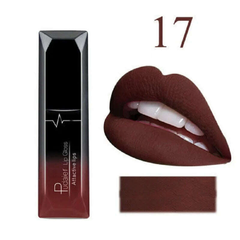 KIMLUD, 2019 Hot Waterproof Liquid Lip Gloss Metallic Matte Lipstick Cosmetic Sexy Batom Mate Lip Tint Makeup Lasting 24Hours Mate Levre, 17, KIMLUD Womens Clothes
