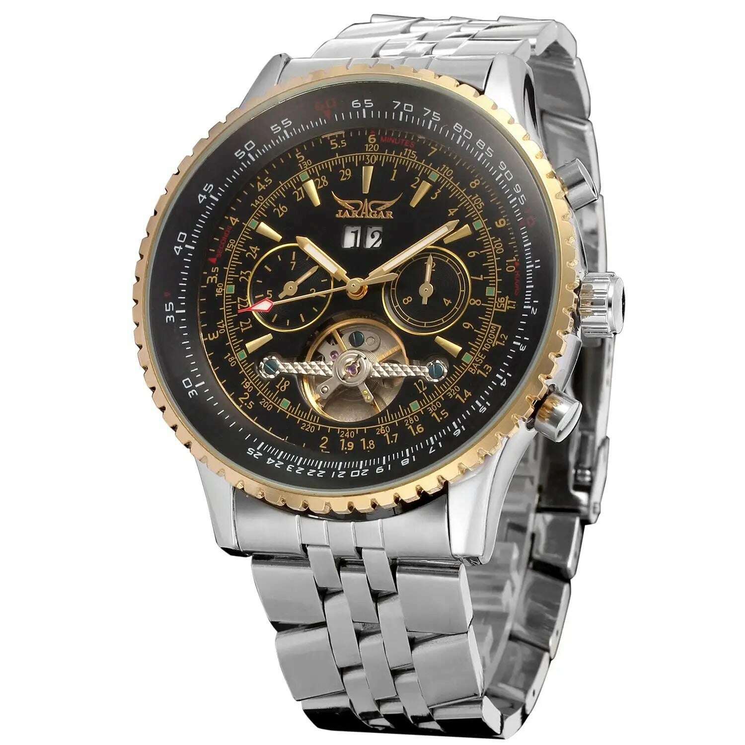KIMLUD, 2019 Jaragar Top Brand Mens Watches Luxury Men Military Sport Wristwatch Automatic Mechanical Tourbillon Clock Relogio Masculino, Gold Black, KIMLUD Womens Clothes