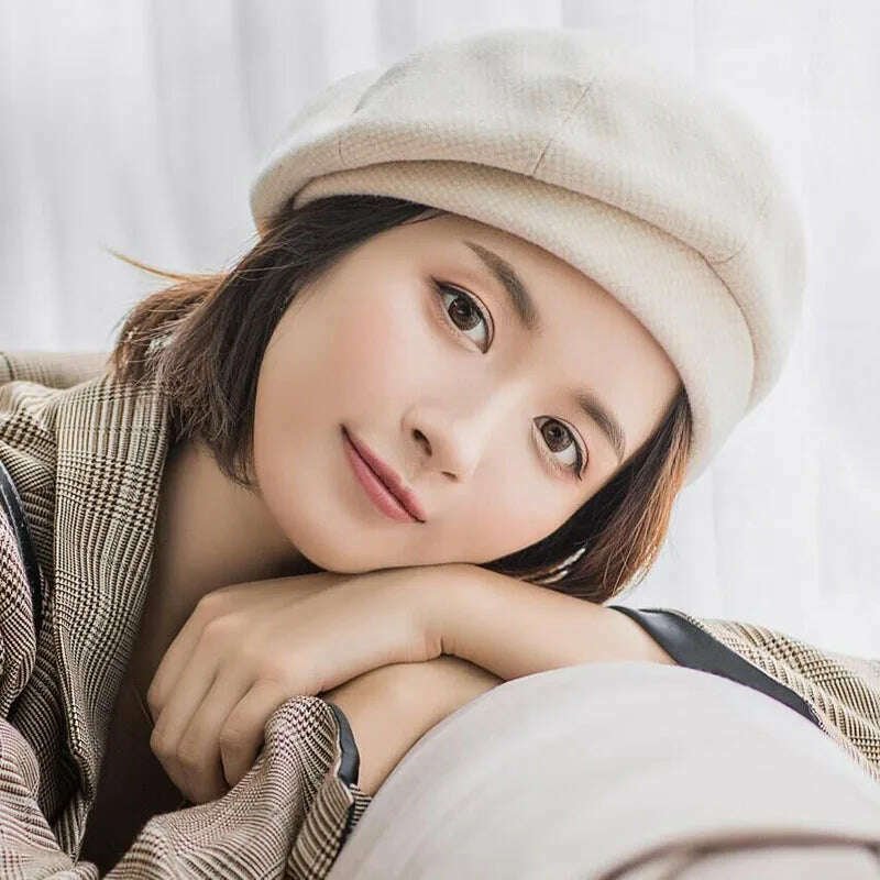 KIMLUD, 2019 new Elegant Women Plaid Beret For fashion Winter Female Cotton Wool Hats Cap Autumn 2019 Brand New Women's Painter Hat, Beige, KIMLUD Womens Clothes
