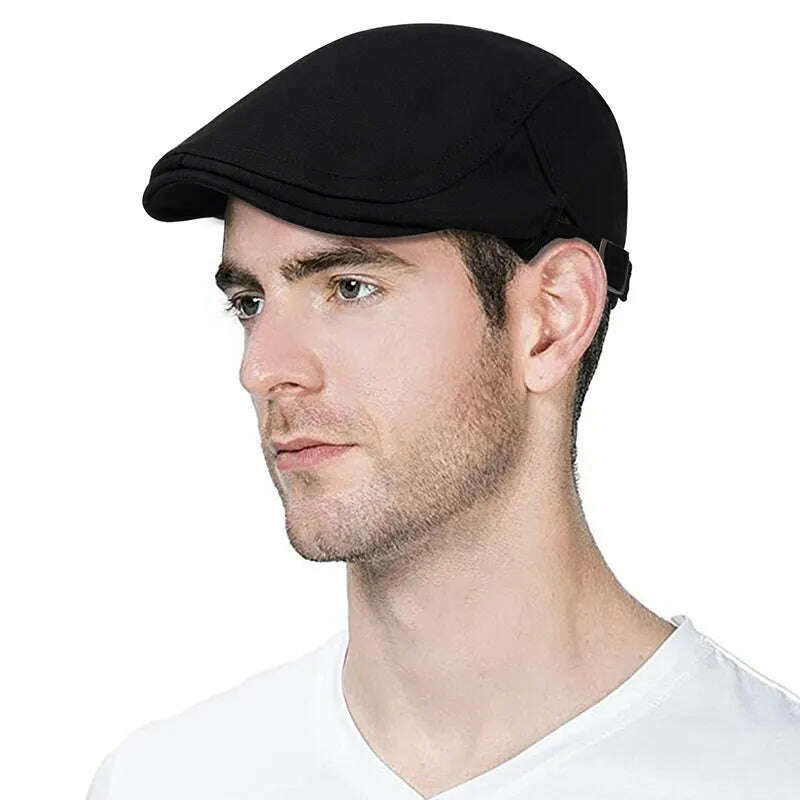 KIMLUD, 2019 new Man Berets cotton British Vintage Flat Caps Gatsby Male Solid Gray Black Spring Autumn Winter Adjustable Driver Hats, KIMLUD Womens ClothesKIMLUD, 2019 new Man Berets cotton British Vintage Flat Caps Gatsby Male Solid Gray Black Spring Autumn Winter Adjustable Driver Hats, Black, KIMLUD APPAREL - Womens Clothes