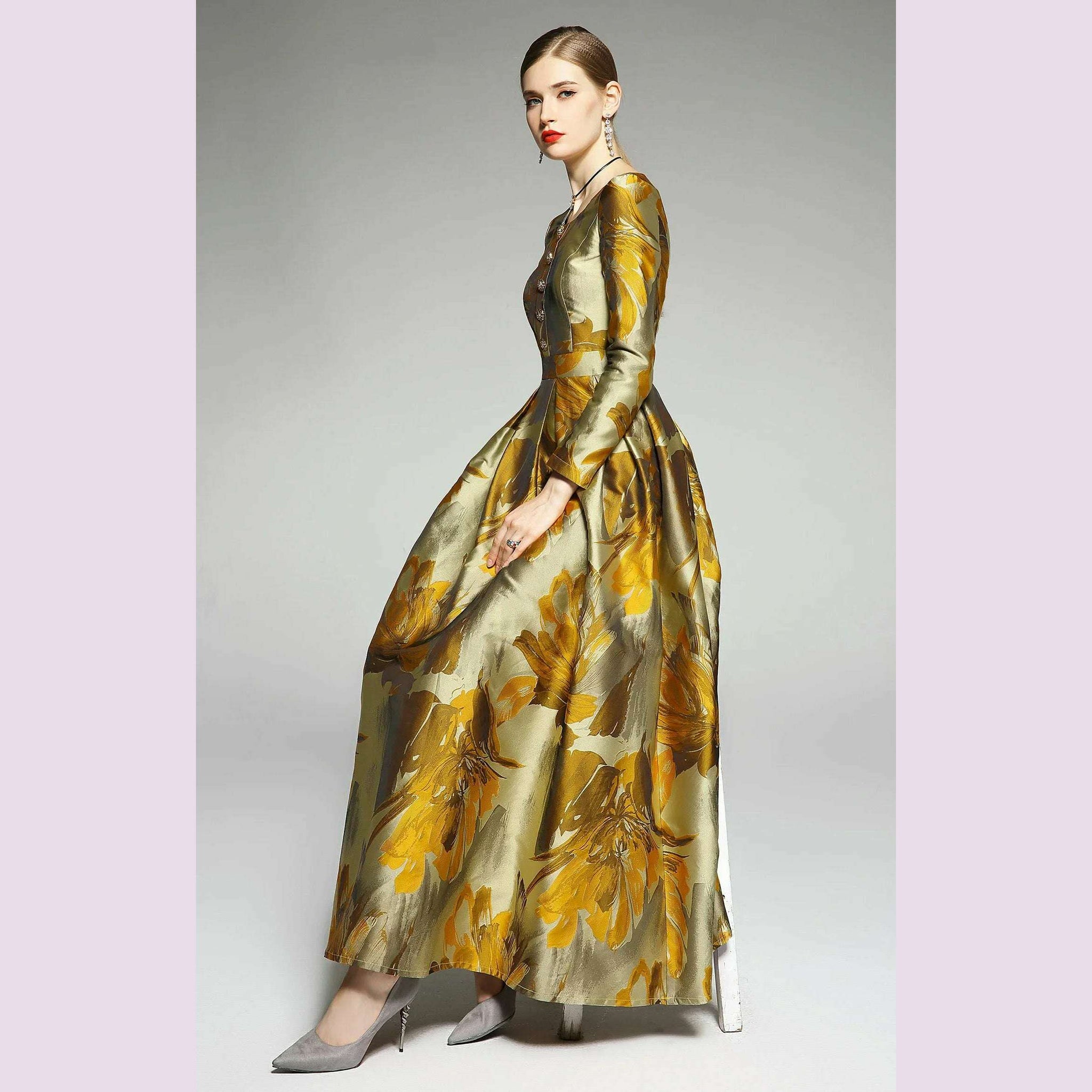 2020 Spring Jacquard Women Luxury Long Dress Ball Gown Ankle-length Dr