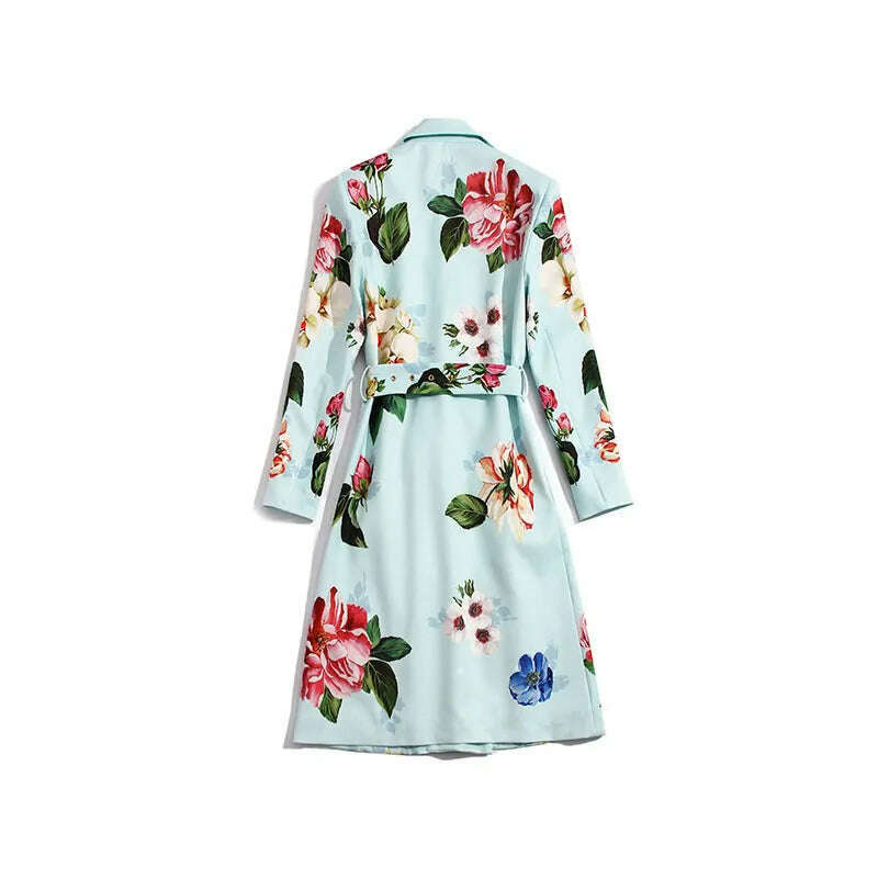 KIMLUD, 2021 Designer Summer Floral print Vintage Coat Outwear Women Long sleeve Belt Single Breasted Casual Overcoat, KIMLUD Womens Clothes