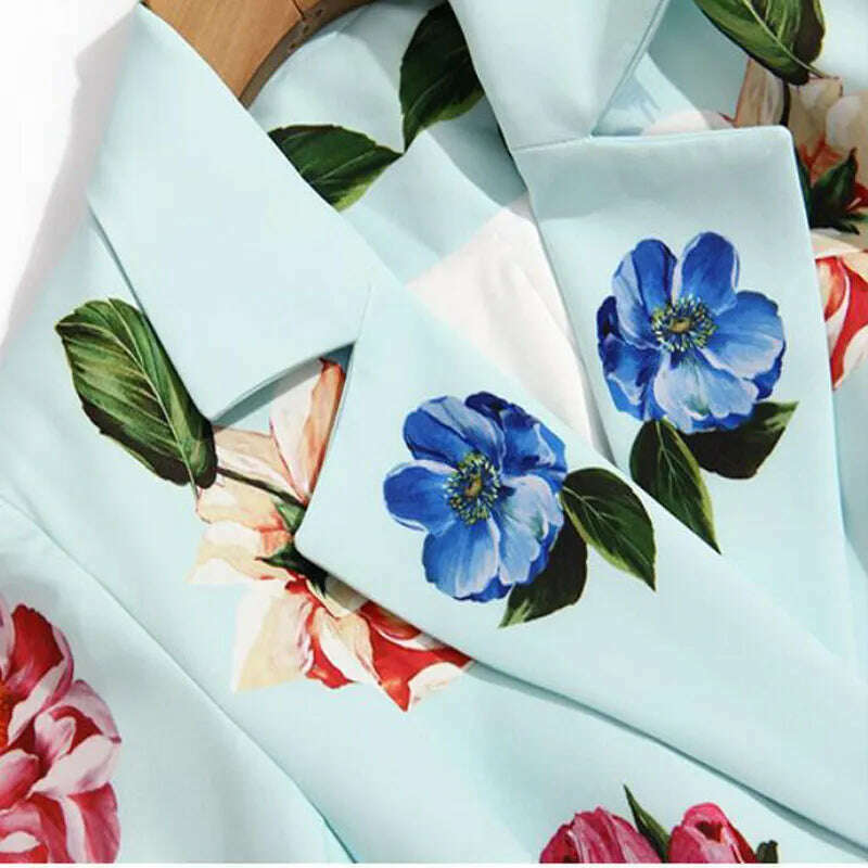 KIMLUD, 2021 Designer Summer Floral print Vintage Coat Outwear Women Long sleeve Belt Single Breasted Casual Overcoat, KIMLUD Womens Clothes