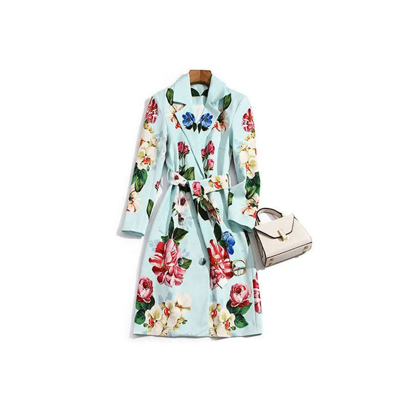 KIMLUD, 2021 Designer Summer Floral print Vintage Coat Outwear Women Long sleeve Belt Single Breasted Casual Overcoat, MULTI / S, KIMLUD Womens Clothes