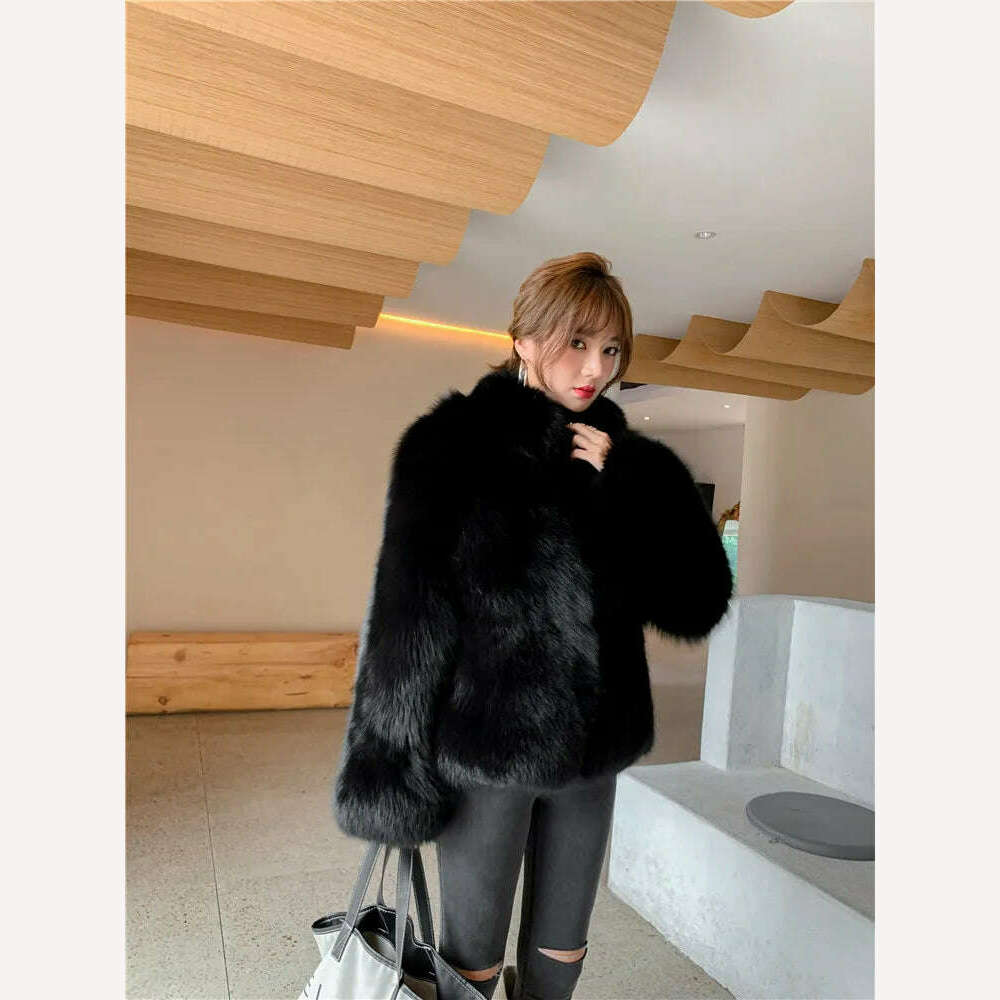 KIMLUD, 2021 High Quality Ladies Luxury Full Pelt Warm Jacket Natural Real Silver Red Fox Fur Coat Women Winter Thickening Overcoat, Black / M, KIMLUD Womens Clothes