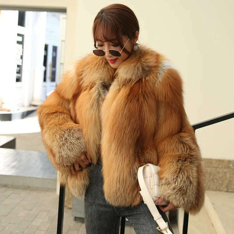 KIMLUD, 2021 High Quality Ladies Luxury Full Pelt Warm Jacket Natural Real Silver Red Fox Fur Coat Women Winter Thickening Overcoat, Orange / M, KIMLUD Womens Clothes