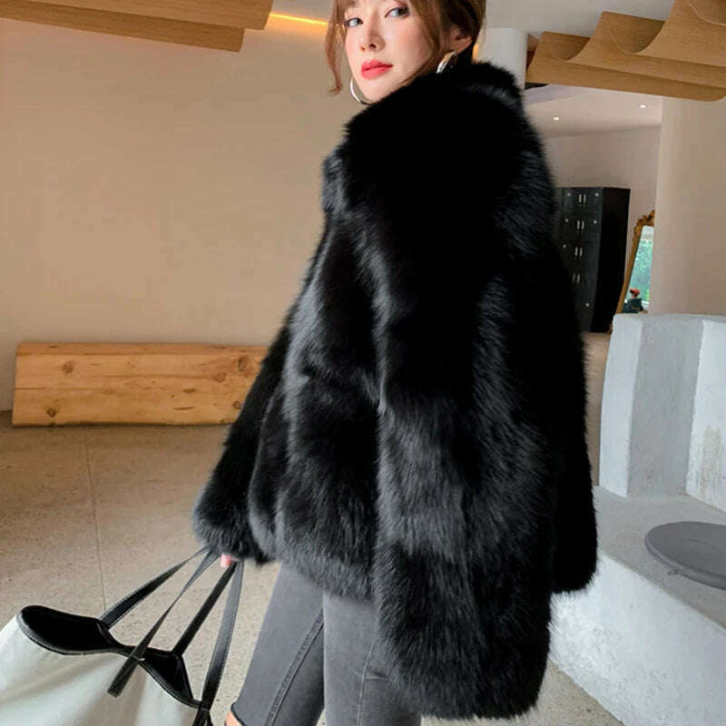 KIMLUD, 2021 High Quality Ladies Luxury Full Pelt Warm Jacket Natural Real Silver Red Fox Fur Coat Women Winter Thickening Overcoat, KIMLUD Womens Clothes
