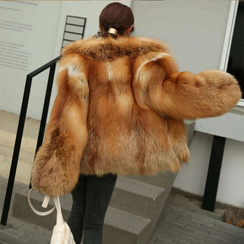 KIMLUD, 2021 High Quality Ladies Luxury Full Pelt Warm Jacket Natural Real Silver Red Fox Fur Coat Women Winter Thickening Overcoat, KIMLUD Womens Clothes