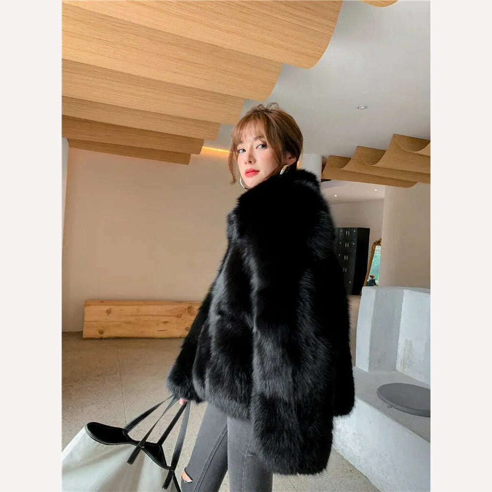 KIMLUD, 2021 High Quality Ladies Luxury Full Pelt Warm Jacket Natural Real Silver Red Fox Fur Coat Women Winter Thickening Overcoat, KIMLUD Womens Clothes