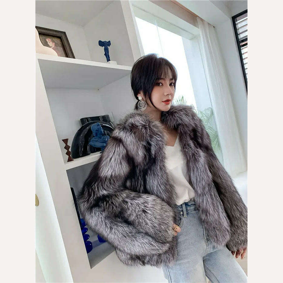 KIMLUD, 2021 High Quality Ladies Luxury Full Pelt Warm Jacket Natural Real Silver Red Fox Fur Coat Women Winter Thickening Overcoat, KIMLUD Womens Clothes