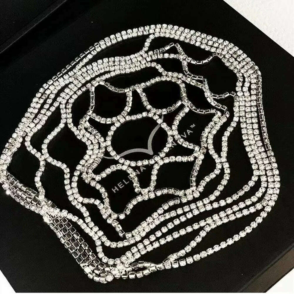 KIMLUD, 2021 Hollow Rhinestone Mesh Headpiece Wedding Head Chain Jewelry for Women Luxury Crystal Headband Head Cap Hat Hair Accessories, KIMLUD Womens Clothes