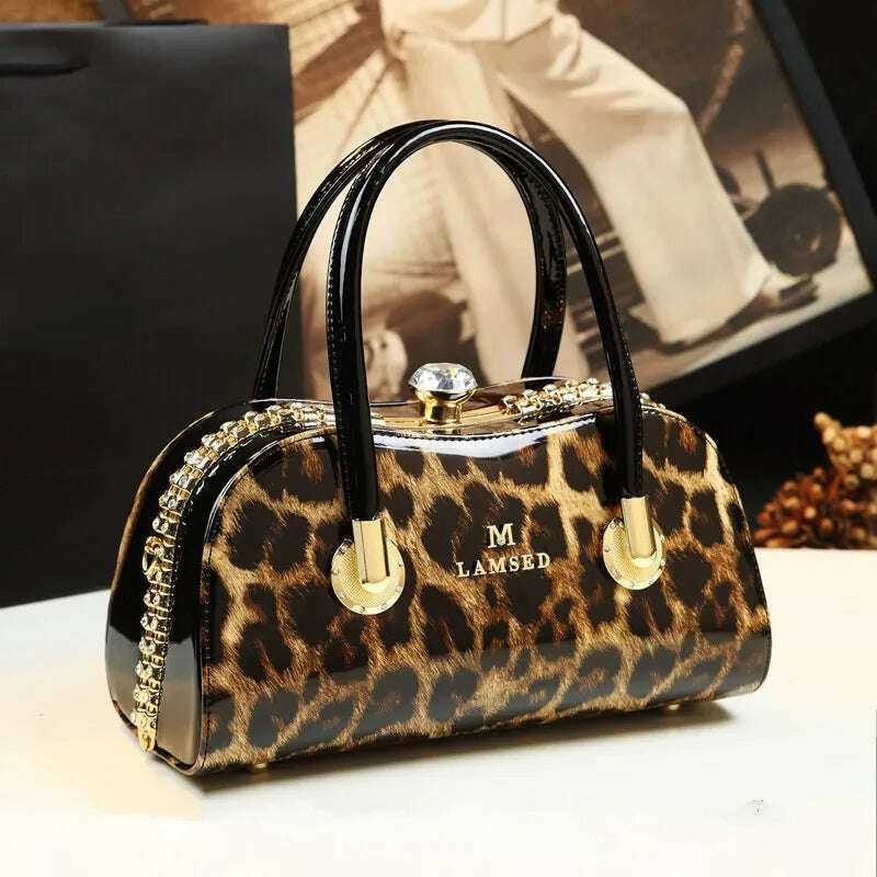 KIMLUD, 2021 Luxury Fashion Diamond Women Handbag cowhide leather leopard ladies Portable party tote evening Bag shoulder diagonal bags, KIMLUD Women's Clothes