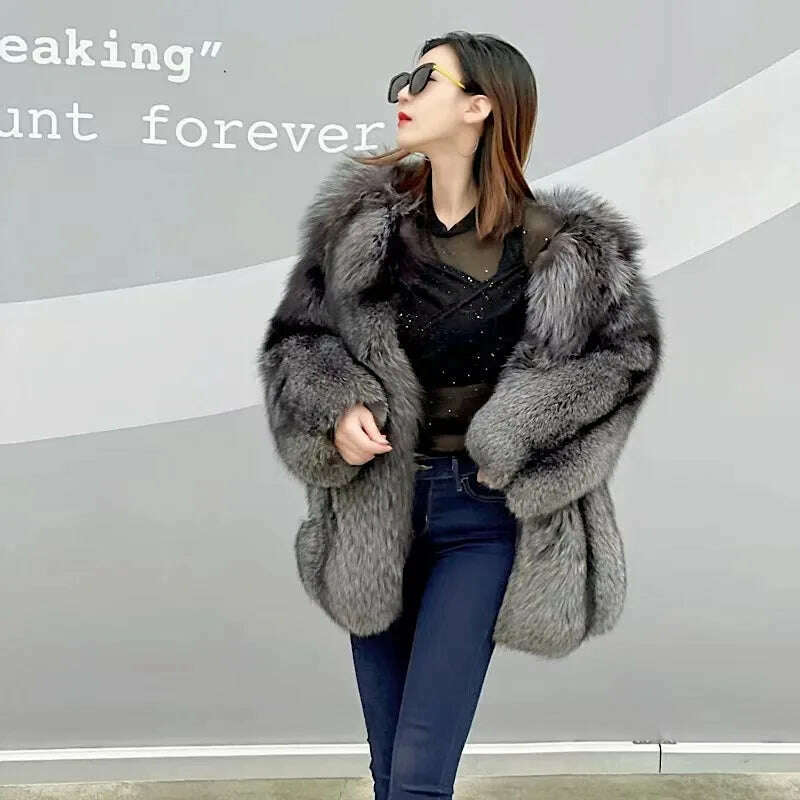 KIMLUD, 2021 New winter Fur Coat Women's Silver Fox Fur Coat High quality Fashion Natural Real fur Jacket, KIMLUD Womens Clothes