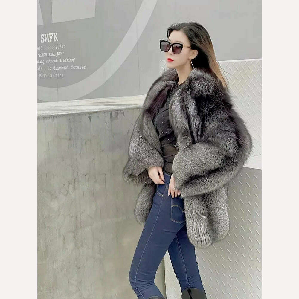 KIMLUD, 2021 New winter Fur Coat Women's Silver Fox Fur Coat High quality Fashion Natural Real fur Jacket, KIMLUD Womens Clothes